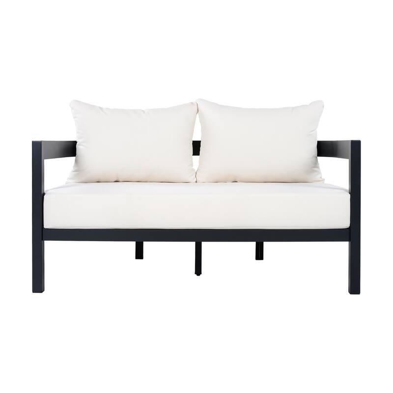 Christopher Knight Home - Modern 52.6" Outdoor Curved Back 2-Seater Loveseat with Aluminum Frame & Water-Resistant Cushions