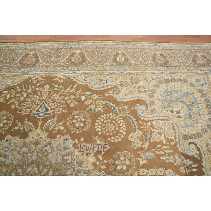 Hand Knotted Oriental 100% Wool Carpet Traditional Floral Brown Kerman Area Rug - 12' 11'' X 9' 6''
