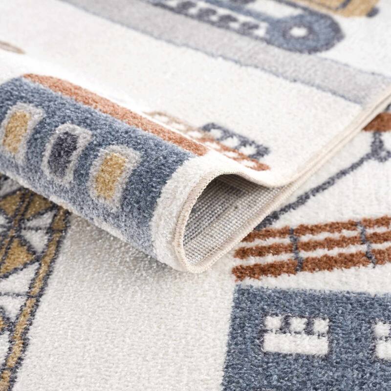 Hauteloom Olwen Living Room, Bedroom Machine Washable Area Rug - Cream, Light Gray - 6'7" x 9'