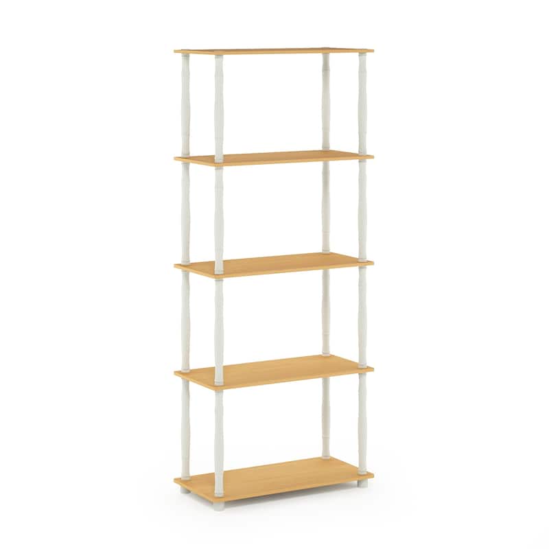 5 Tiers Wood Household Shelving Unit in Beech/White (23.6 in. W x 57.4 in. H x 11.6 in. D) - 23.6