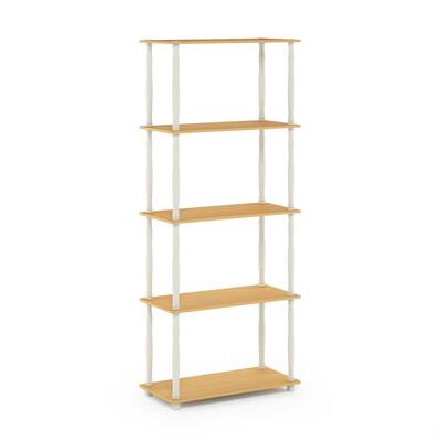 5 Tiers Wood Household Shelving Unit in Beech/White (23.6 in. W x 57.4 in. H x 11.6 in. D) - 23.6
