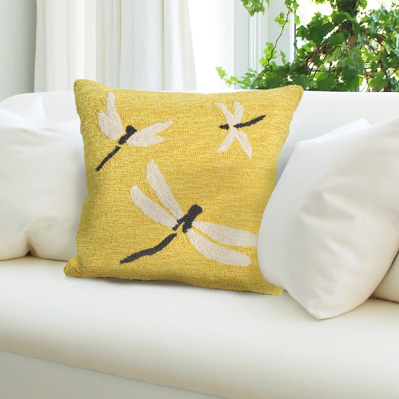 Liora Manne Frontporch Dragonfly Indoor/Outdoor Pillow Yellow 18" Square