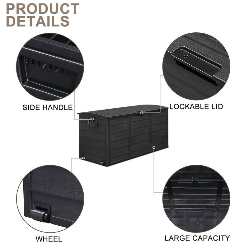 75 Gallons Black Plastic Lockable Deck Box with Wheels - N/A