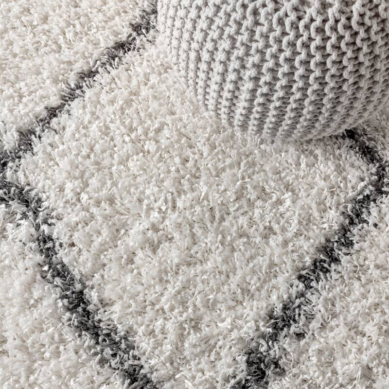JONATHAN Y Modern Shag Plush Tassel Moroccan Tribal Geometric Trellis Area Rug