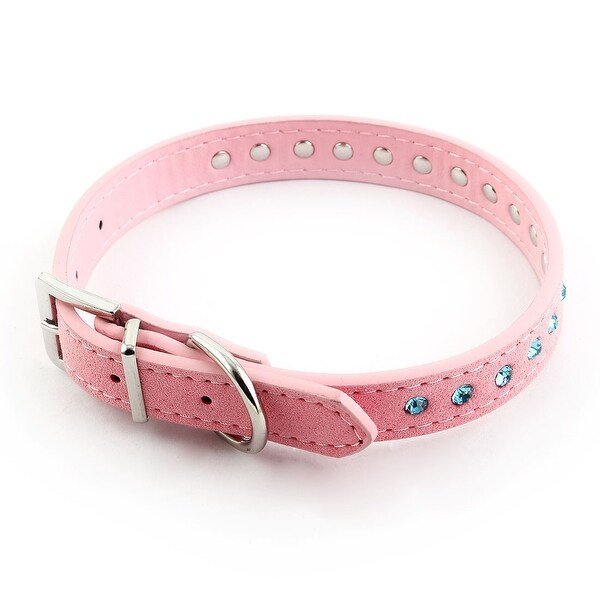 Chic Dog Collar Faux Leather Rhinestone Neck Strap Outdoor Security Buckle Belt 