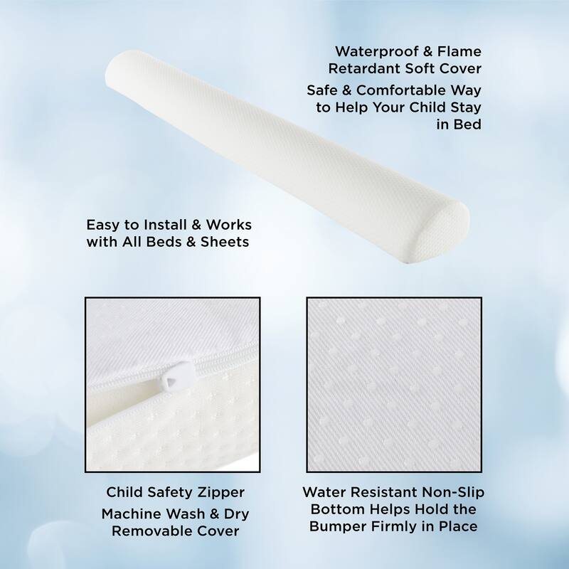Toddler Bed Bumper - Mattress Barrier Cushion for Twin, Full, Queen, and King Beds - Washable Cover by Bluestone (White) - White