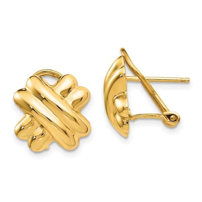 Curata 14k Yellow Gold Polished Hollow Omega Back Post Earrings - 13x13mm