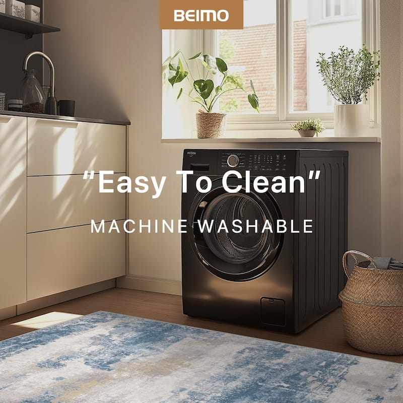 Mcow Modern Abstract Blue & Cream Low-Pile Area Rug