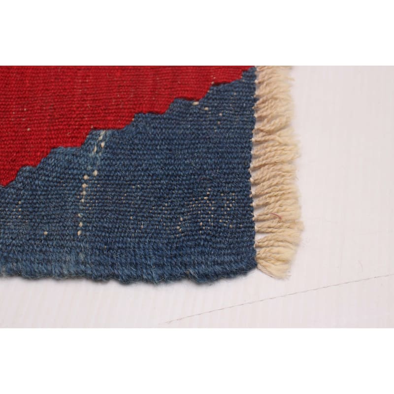 ECARPETGALLERY Flat-Weave Bold and Colorful Red Wool Kilim - 6'2 x 8'1