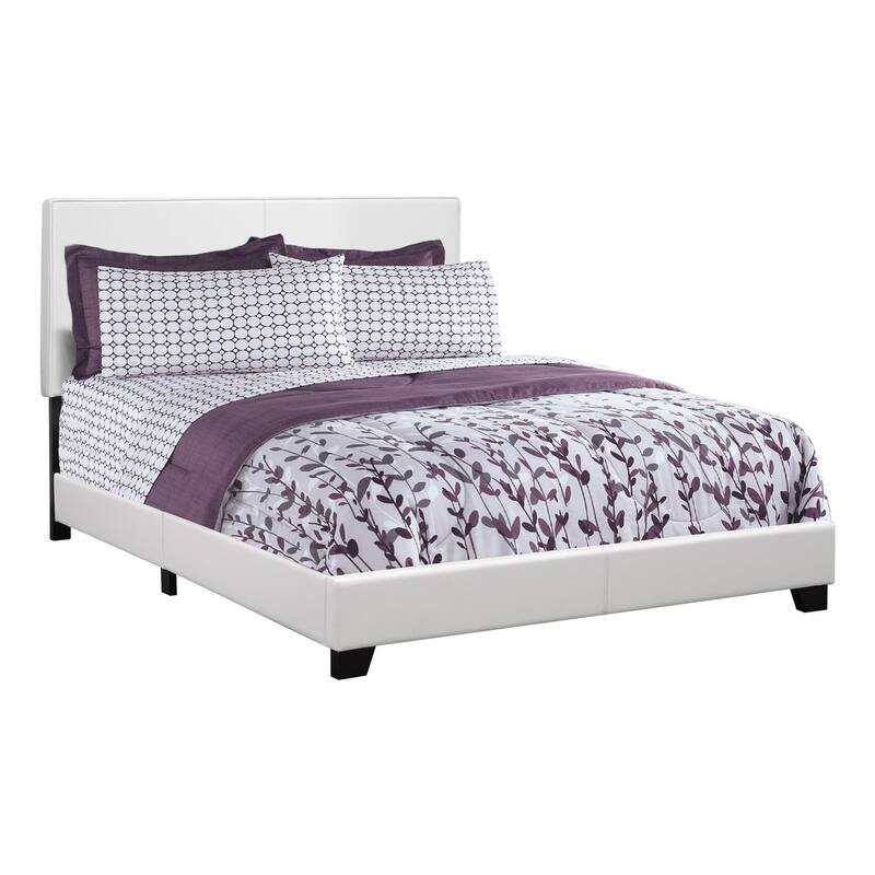 Queen Size Faux Leather Upholstered Platform Bed with Low Profile Transitional Design - White