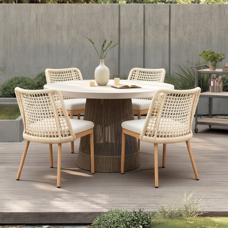 Spruce & Spring Modern Woven Rope Outdoor Dining Armchair with Cushion (Set of 2)