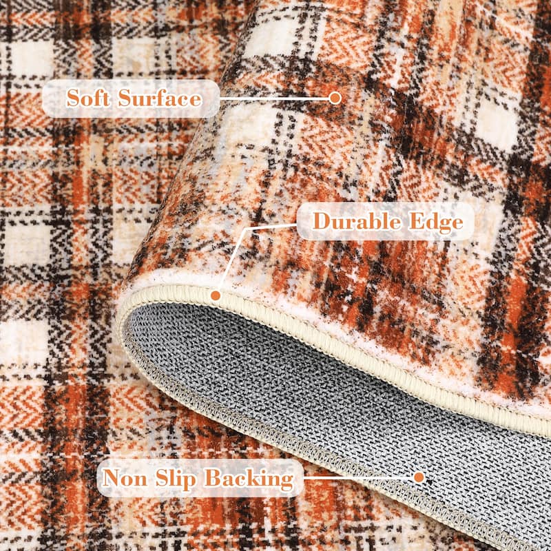 Garvee Earthy Plaid Soft Low Pile Foldable Area Rug