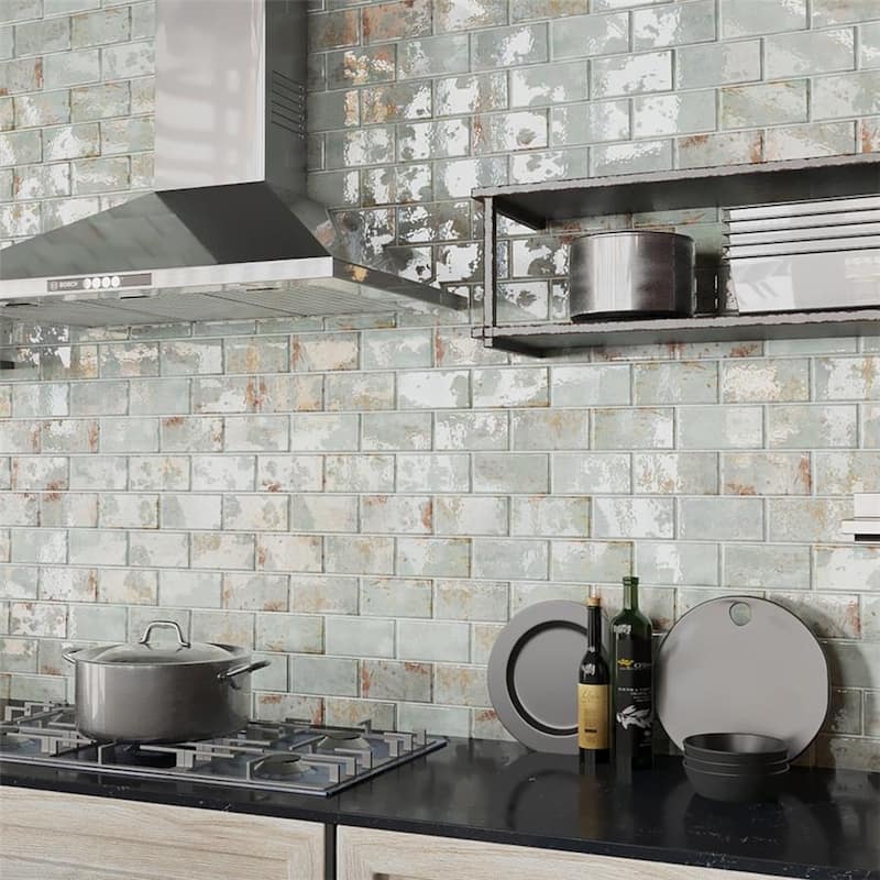 Merola Tile Biarritz Green 3" x 6" Ceramic Wall Tile