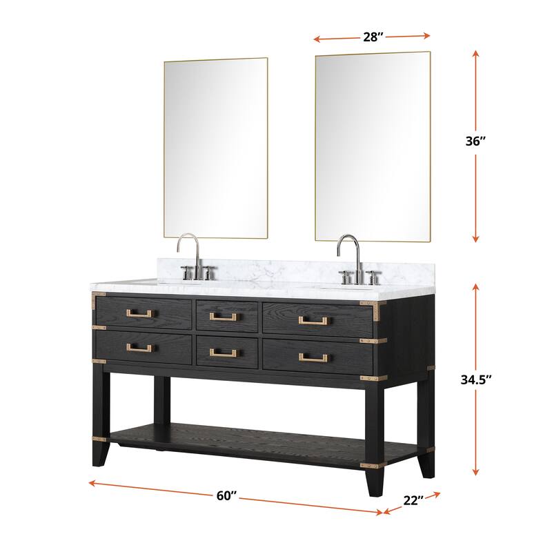 Lexora Norwalk Bath Vanity, Carrara Marble Top, Faucet Set, and Mirror