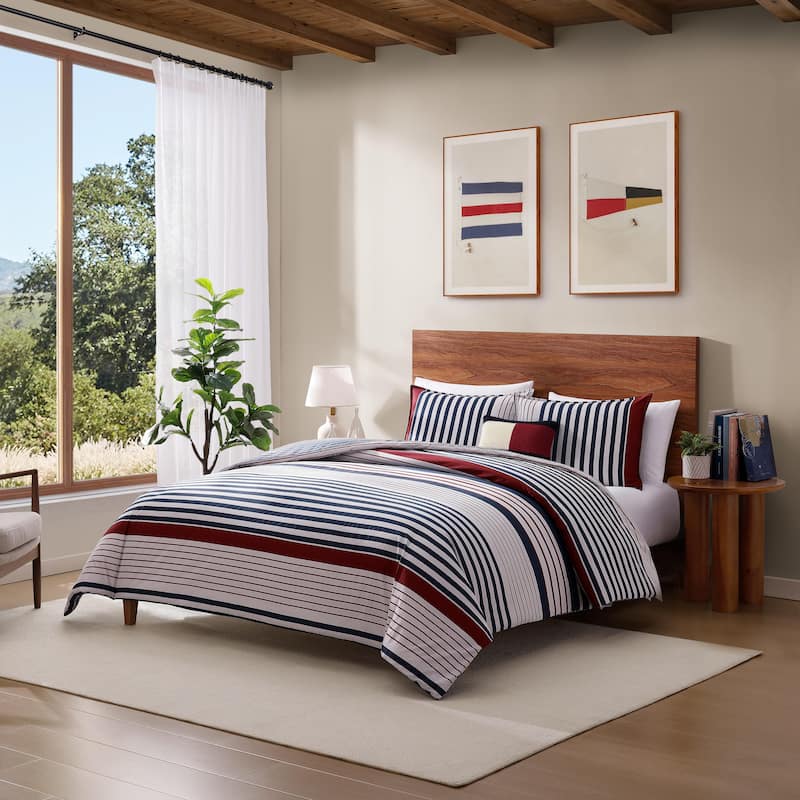 Tommy Hilfiger Brooklyn Stripe Cotton Reversible Blue Duvet Cover Set