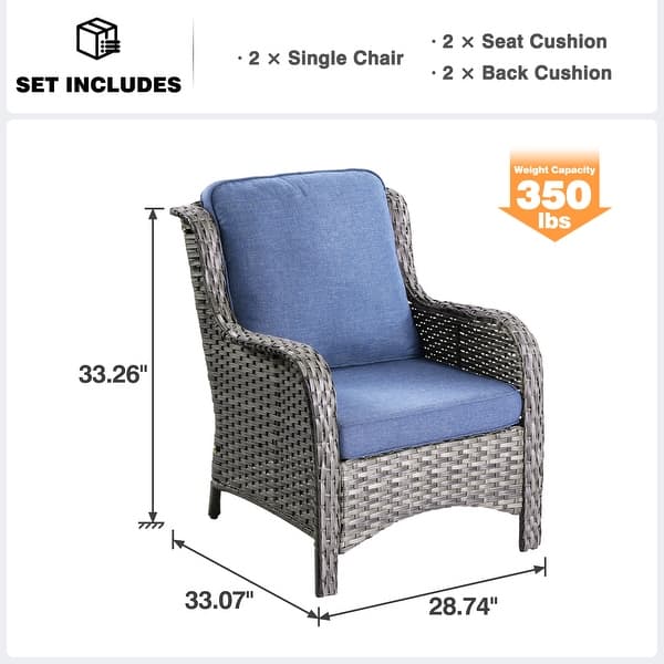 dimension image slide 4 of 9, OVIOS 2-piece Patio Wicker Chairs Set