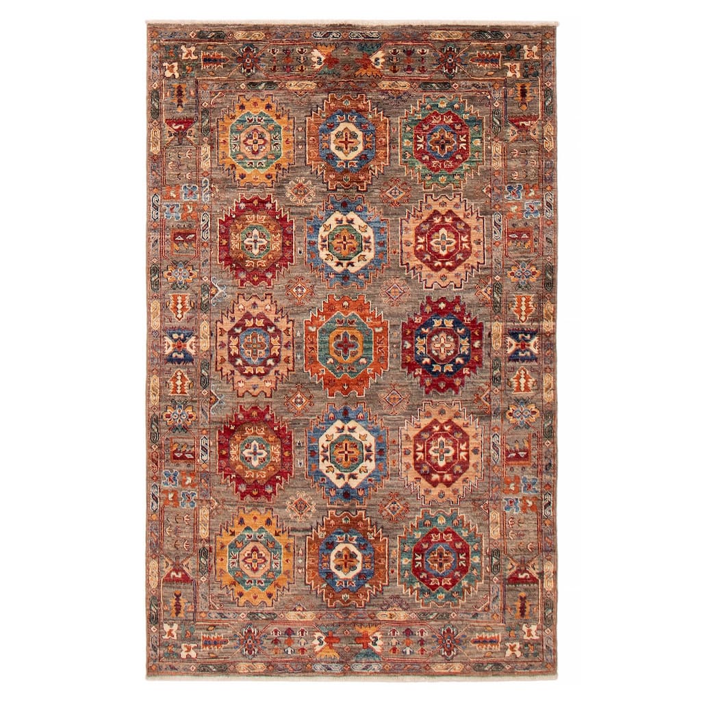 ECARPETGALLERY Hand-knotted Modern Ersari Taupe Wool Rug - 4'2 x 6'6