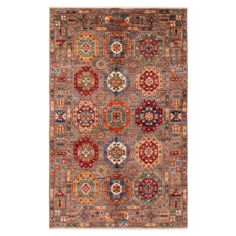 ECARPETGALLERY Hand-knotted Modern Ersari Taupe Wool Rug - 4'2 x 6'6 - Taupe - 4'2 x 6'6