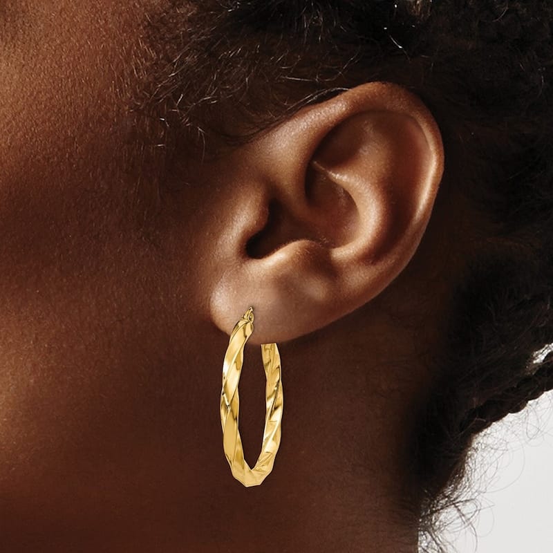 Curata 14k Yellow Gold Polished 31x3mm Twisted Hoop Earrings