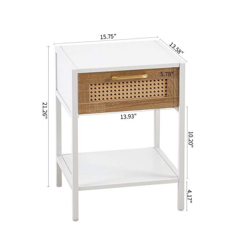 Rattan End Table with Drawer and Metal Legs