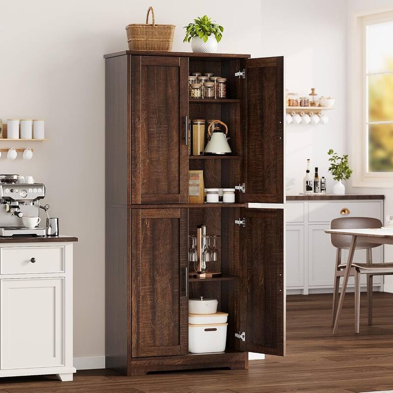 70" Tall Kitchen Pantry Cabinet with 4 Doors and 3 Adjustable Shelves