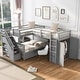 preview thumbnail 1 of 43, Twin-Twin over Full L-Shaped Bunk Bed with 3 Drawers, Portable Desk, Wardrobe, Guardrails & Solid Pine Frame, Grey