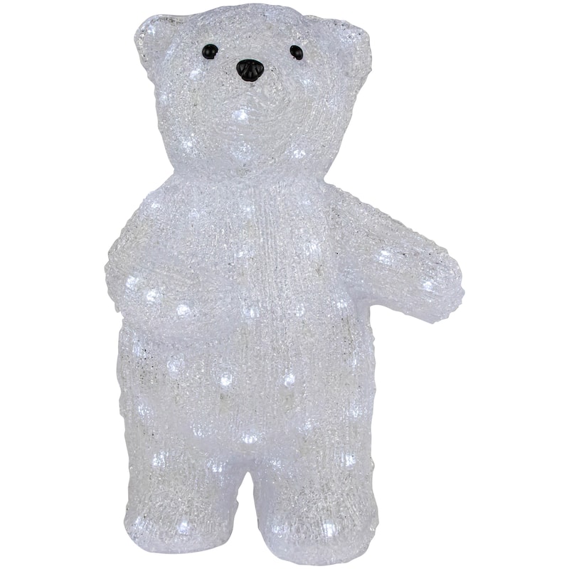 LED Lighted Commercial Grade Acrylic Polar Bear Outdoor Christmas Decoration - 16.5" - Pure White Lights - Clear
