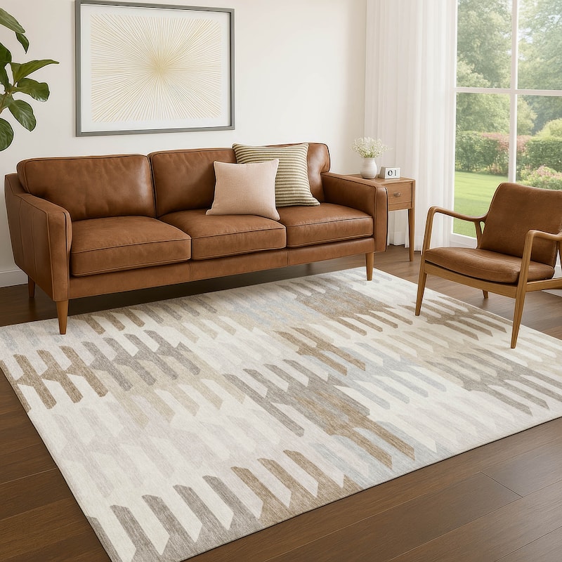 Machine Washable Indoor/ Outdoor Modern Stacks Chantille Rug