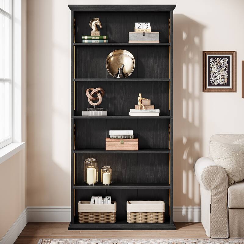7-Tier Wood Bookshelf, 75 Inch Tall Bookcase Display Shelves
