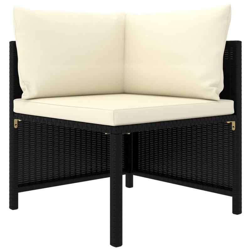 Nilo 9pc Outdoor Modular Corner Sofa Set w Dining Table, Black Rattan - Black, Cream White