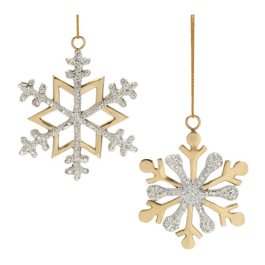 Beaded Aluminum Snowflake Christmas Ornaments - 5.75" - Gold - 2ct