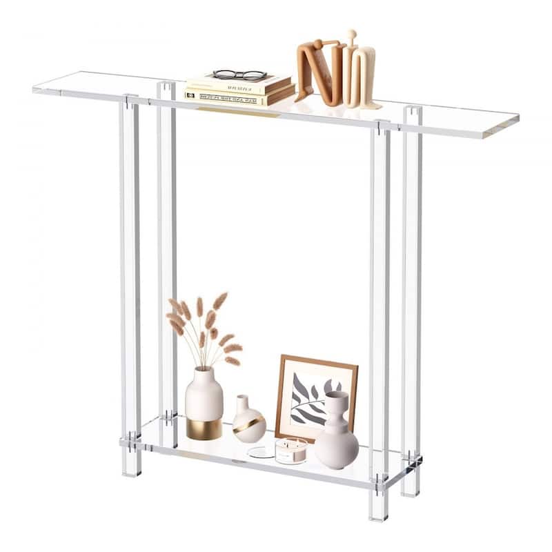 Clear Acrylic 2-Tier Console Table with Sturdy Metal Connectors and Storage - 7.6 x 39.4 x 31.5 in