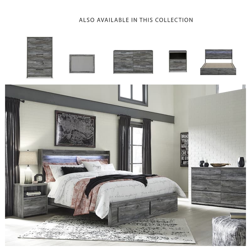 Baystorm Weathered Gray Panel Bed with Footboard Storage Drawers