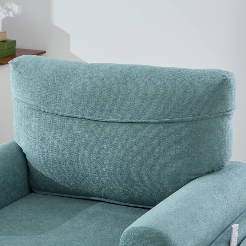 Chenille Fabric Chaise Lounge Arm Chair, Single Sofa Chair Sleeper Recliner