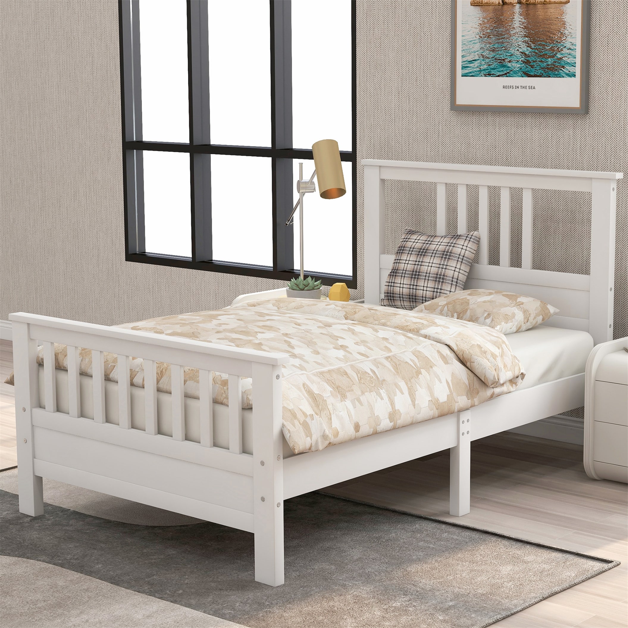 Sturdy and Stylish Wood Platform Bed with Versatile Headboard and Footboard