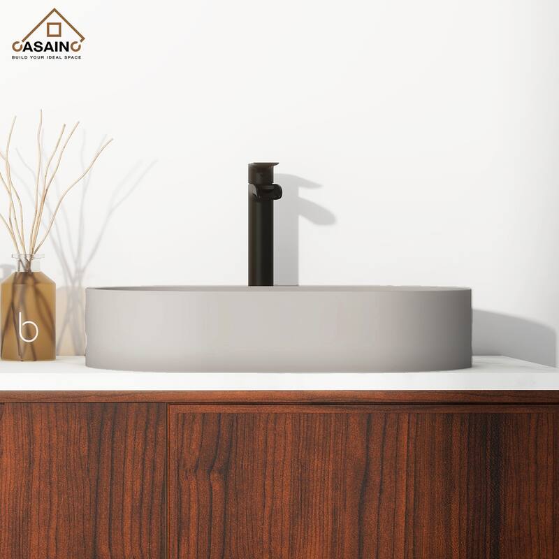 CASAINC Concrete Vessel Sink Oval Bathroom Sink Art Basin with the Same Color Drainer
