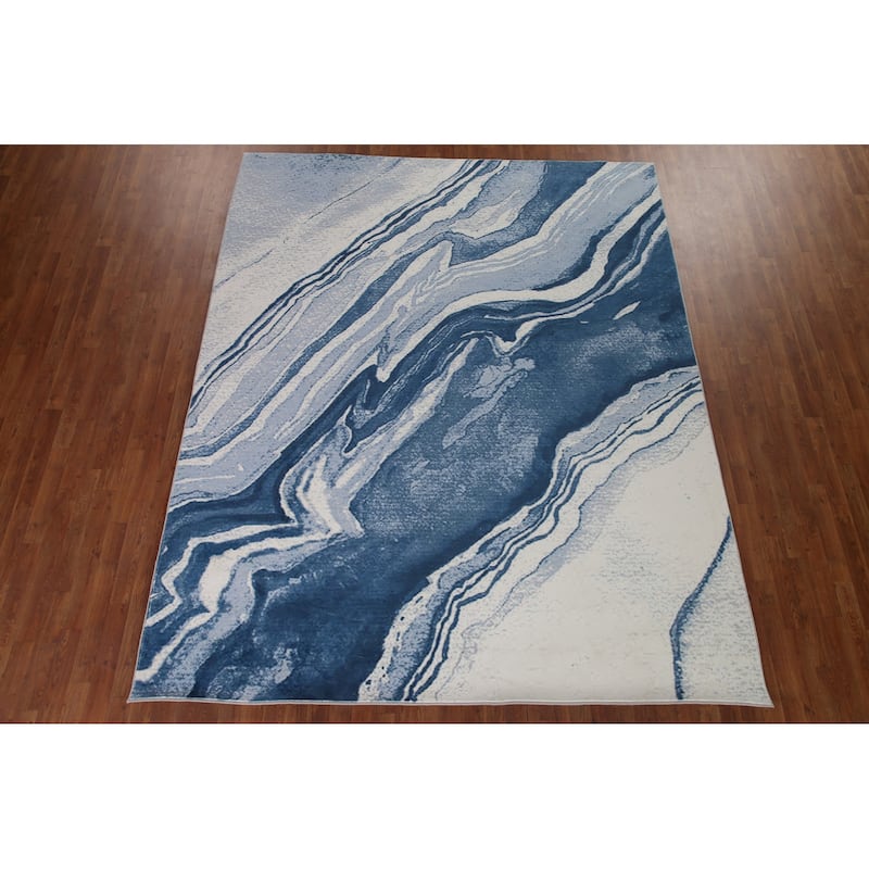 Machine-Made Washable Contemporary Blue Rug Oriental Decorative Carpet