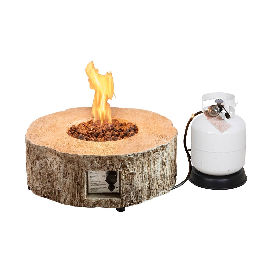 28'' Round Faux Stone Adjustable Propane Fire Pit with Cover&Lava Rock