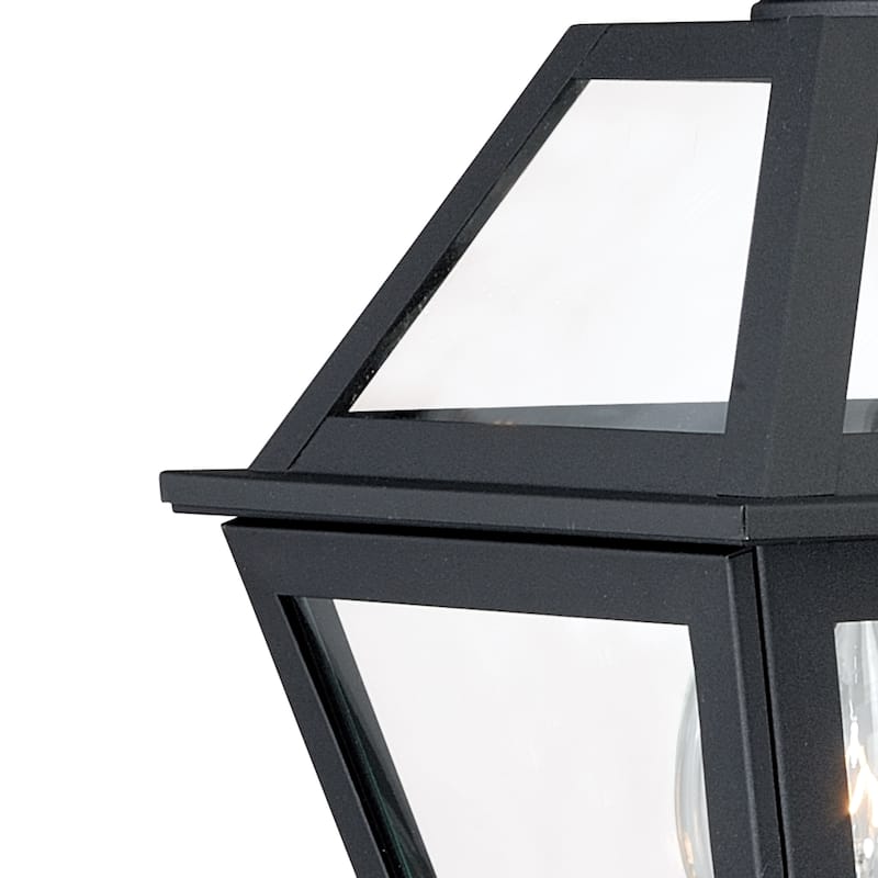 Nottingham 3L Black Outdoor Empire Post Light Clear Glass - 9-in W x 19.75-in H x 9-in D
