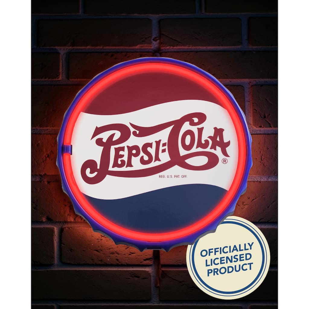 Pepsi Cola Vintage Bottle Cap LED Neon Sign 12" Round Light Up Retro Soda Wall Decor for Bar Garage Game Room Man Cave