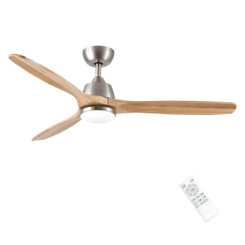 Whisper-Quiet Motor Wooden Ceiling Fan with Light and Remote, 6-Speed Reversible DC Motor, 3-Color Light Settings