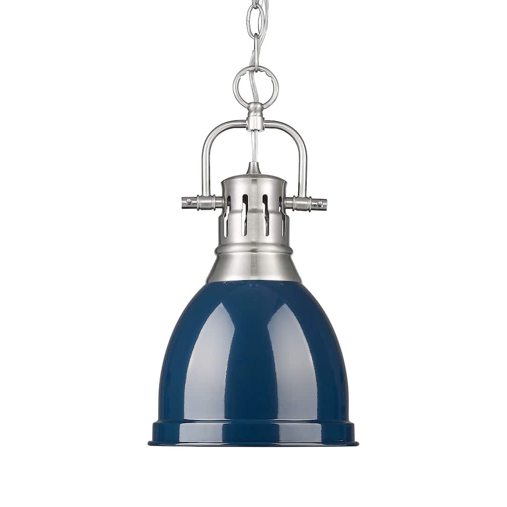 Yep by Golden Lighting Duncan 1-light 9in Chain Hung Pendant in Pewter and Navy Blue shade