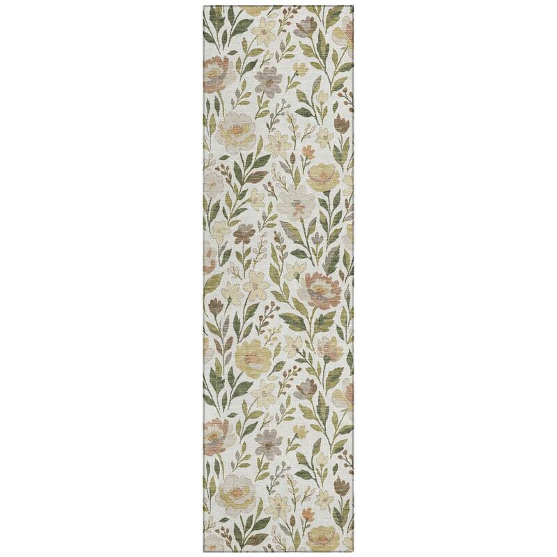 Machine Washable Indoor/ Outdoor Floral Garden Chantille Rug