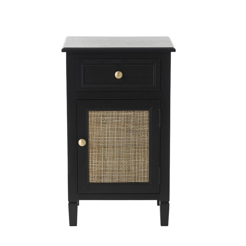 Wood Handmade 1 Door and 1 Drawer Cabinet with Rattan Front - Black - Roche River Decor