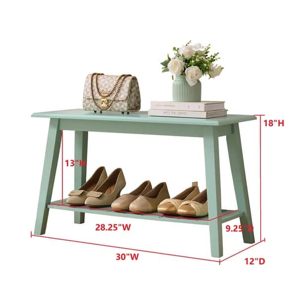 dimension image slide 2 of 5, InRoom Designs Wood Entryway Bench with Storage Shelf - Modern Accent Seating for Hallway, Bedroom, Living Room or Narrow Space