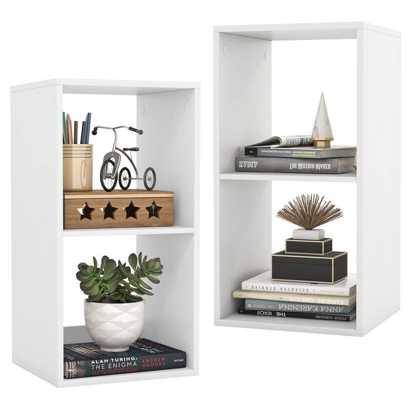 Gymax 2-Cube Bookshelf Modern Vertical Bookcase w/ Back Guardrail & - White