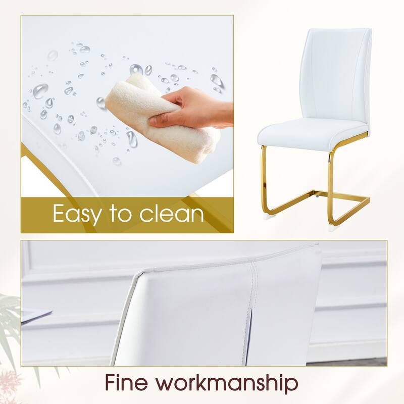 Luxury 7-Piece Dining Table Set 63-Inch Rectangular Glass Table with 6 Faux Leather Chairs Modern Kitchen Dining Table Set for 6