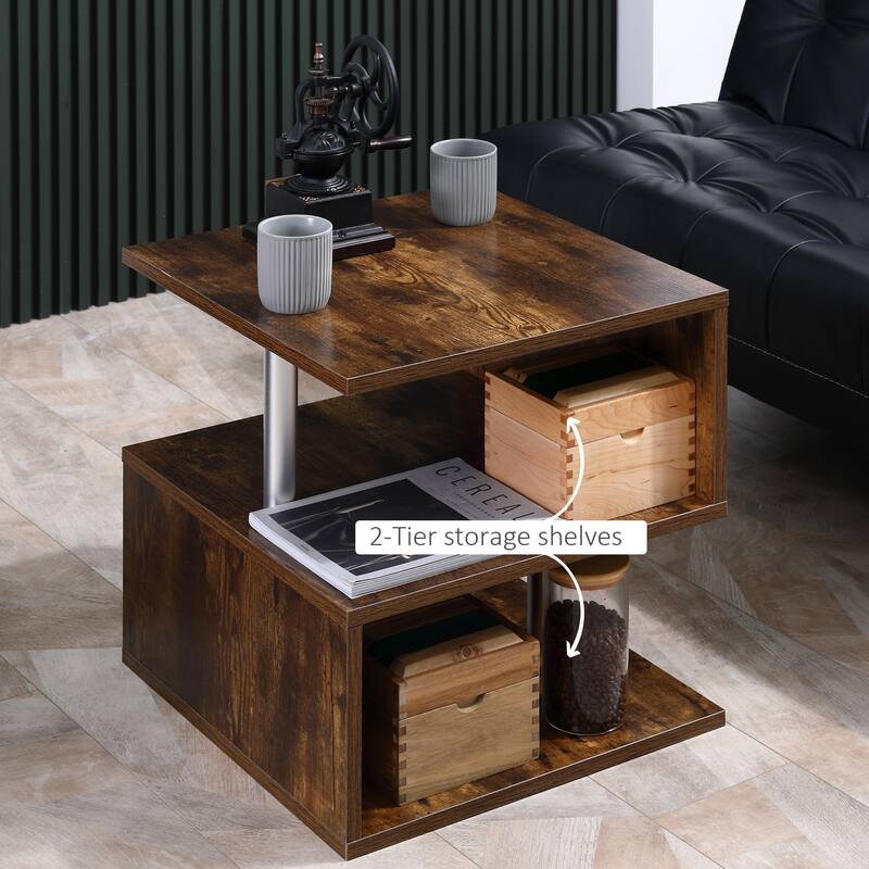 HOMCOM 20" Chic Designer S-Shaped Multi-Level Accent End Table Shelf with Steel Poles, White