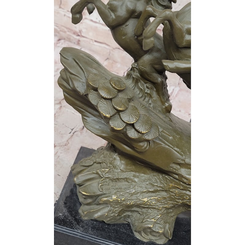 Eight Running Imitative Horses Bronze Sculpture On Marble Base By Milo