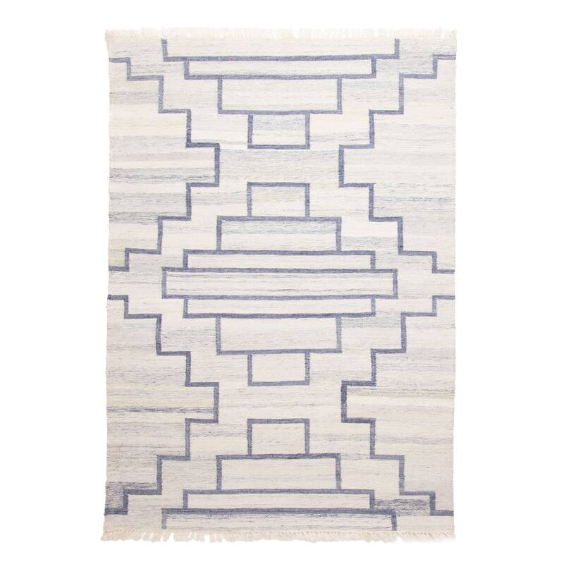 ECARPETGALLERY Flat-Weave Ankara FW Ivory Wool Kilim - 5'4 x 7'7